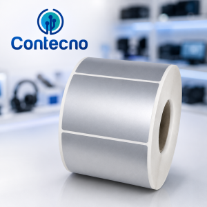 ROLLO DE ETIQUETAS POLIESTER PLATA 100MMX100MM X 200 ETIQUETAS  1COLUMNA